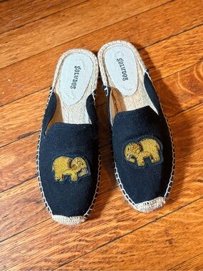 Soludos Gold Beaded Elephant Mule Slip On Slides Black Women's 5.5